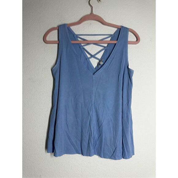 Lucky Brand Bohemian Light Blue Azure Tank Top Size S Cross Back Straps - Picture 1 of 9